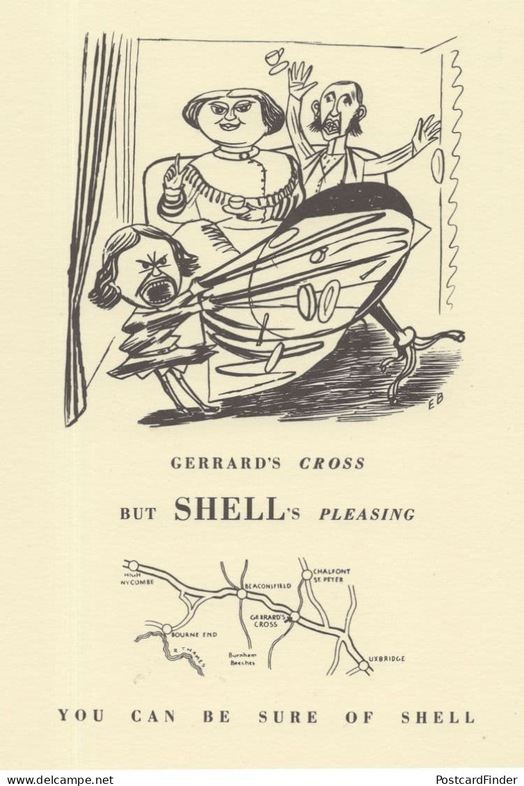 Gerrards Cross Buckinghamshire Boat Shell Map Comic Postcard