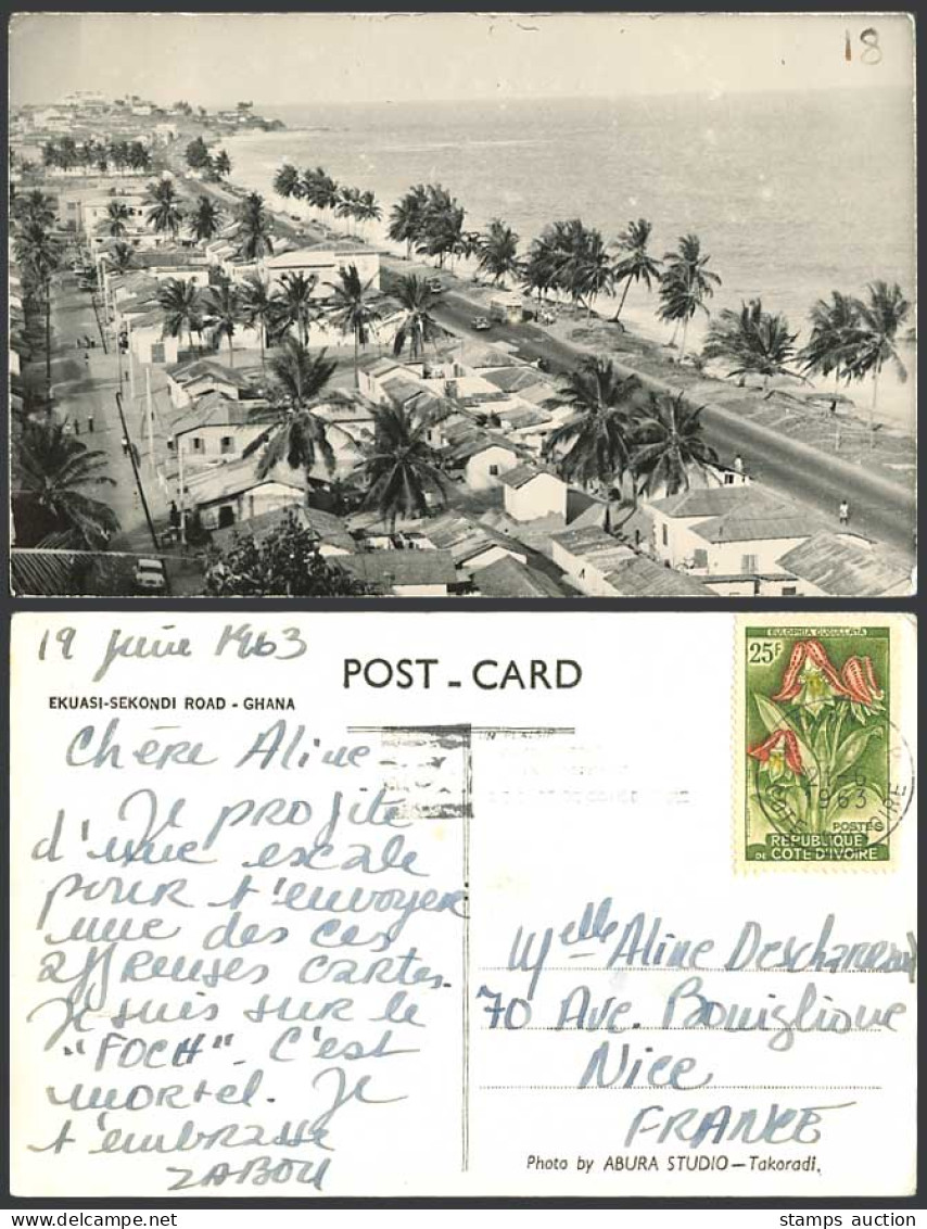 Ghana Gold Coast Ekuasi-Sekondi Road Street Scene 25f 1963 Old R. Photo Postcard