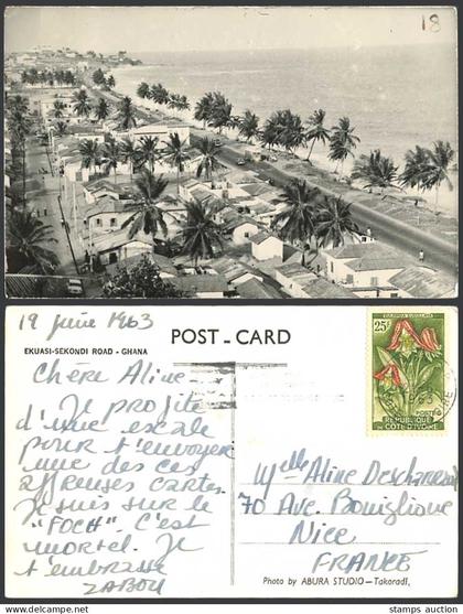 Ghana Gold Coast Ekuasi-Sekondi Road Street Scene 25f 1963 Old R. Photo Postcard