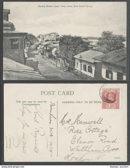 Gold Coast Colony Ghana 1d 1911 Old Postcard Murphy Street Scene Upper Town Axim