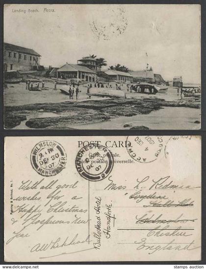 Gold Coast Ghana 1907 Old Postcard Accra Landing Beach Native Boats Canoes Palms