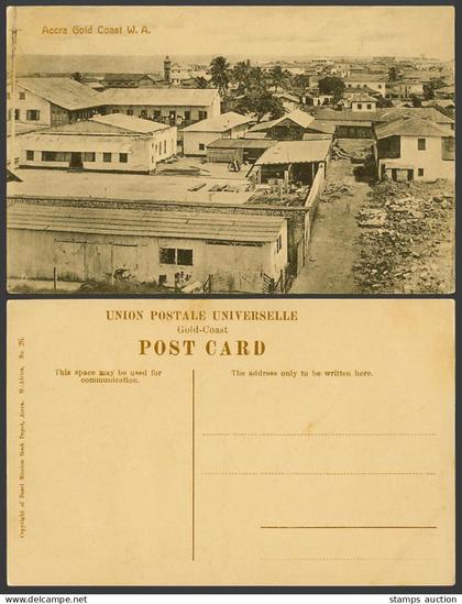 Gold Coast Ghana Old Postcard Accra W.A. Street Scene Houses Lighthouse Panorama