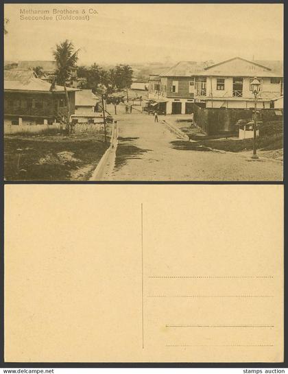 Gold Coast Ghana Old Postcard Metharam Brothers & Co., Seccondee Sekondi, Street
