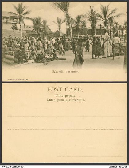 Gold Coast Ghana Old UB Postcard The Market, Sekondi, Native Sellers West Africa