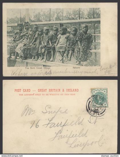Gold Coast Ghana QV 1 1/d 1900 Old Postcard Village Ashanti, Native Black Girls
