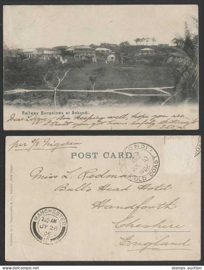 Gold Coast Ghana s/s Nigeria 1906 Old U.B. Postcard Railway Bungalows at Sekondi