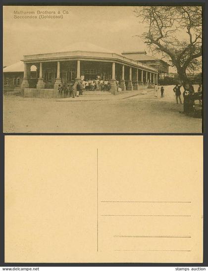 Gold Coast Ghana Seccondee Metharam Brothers & Co. Building Natives Old Postcard