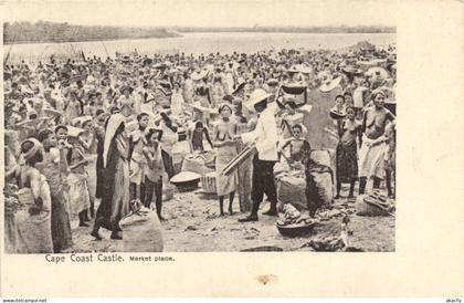 PC GHANA GOLD COAST CAPE COAST CASTLE MARKET PLACE VINTAGE POSTCARD (b69250)