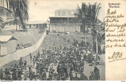 PC GHANA GOLD COAST SEKONDI MARKET VINTAGE POSTCARD (b69275)