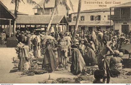 PC GHANA GOLD COAST SEKONDI SECCONDEE MARKET VINTAGE POSTCARD (b69276)