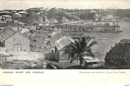 PC GHANA GOLD COAST SEKONDI WHARF AND HARBOUR VINTAGE POSTCARD (b69270)