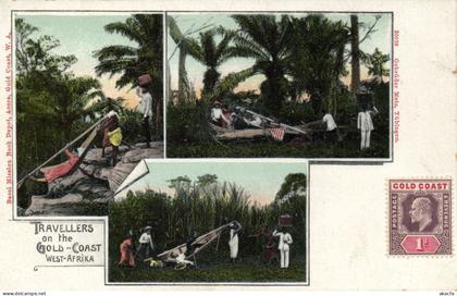 PC GHANA GOLD COAST TRAVELLERS ON THE GOLD-COAST VINTAGE POSTCARD (b69236)