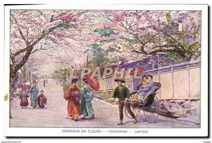 CPA Japon Nippon Yokohama Cerisiers en fleurs