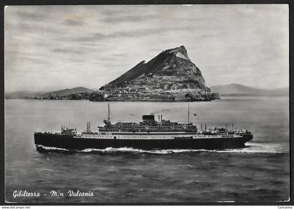 Gibraltar MS Vulcania Motonave Ocean Liner Ship postcard used 1954