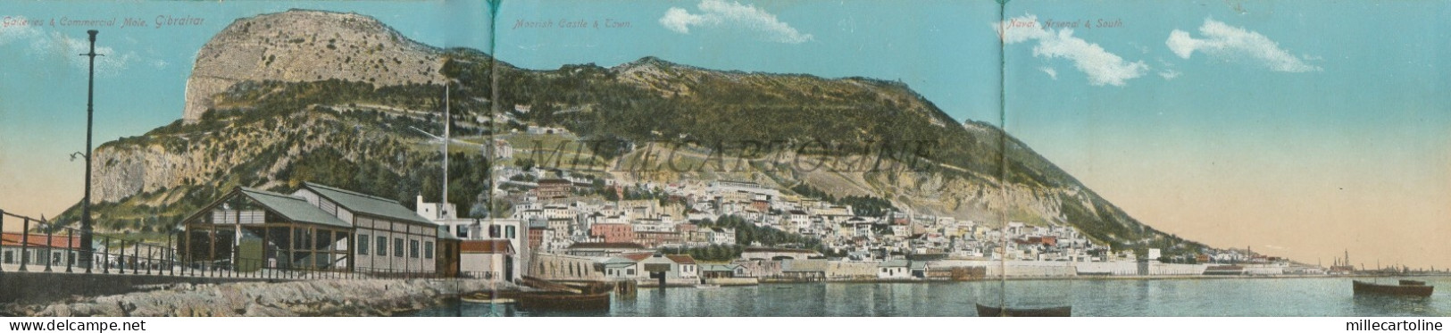 GIBRALTAR - Galleries & Mole, Castle & Town, Naval Arsenal - Triple Postcard