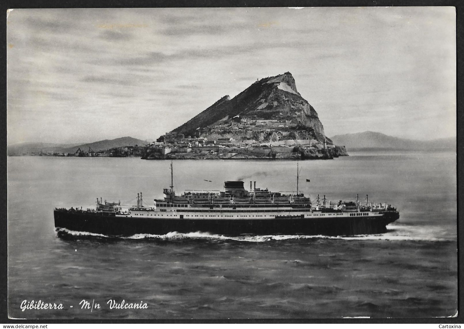 Gibraltar MS Vulcania Motonave Ocean Liner Ship postcard used 1954