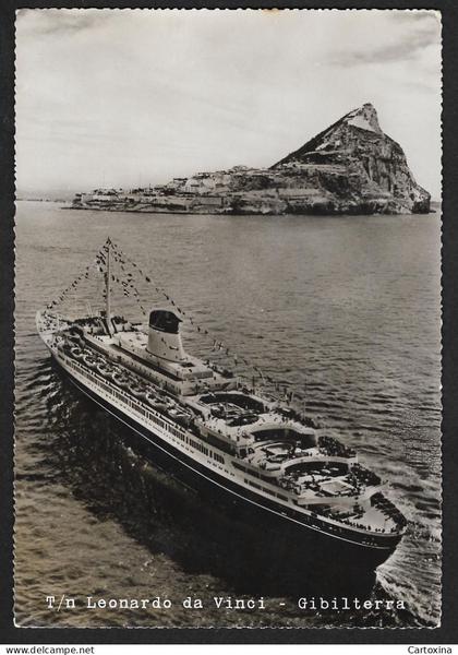 Gibraltar SS Leonardo da Vinci Italian Ocean Liner Ship postcard used 1961