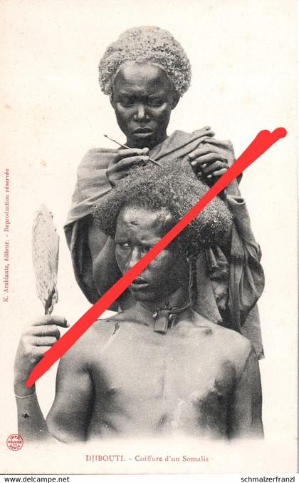 CPA AK Djibouti Dschibuti Jabuuti Gabuuti Coiffure d' un Somalis a Eritrea Somalia Äthiopien Yemen Afrique Afrika Africa