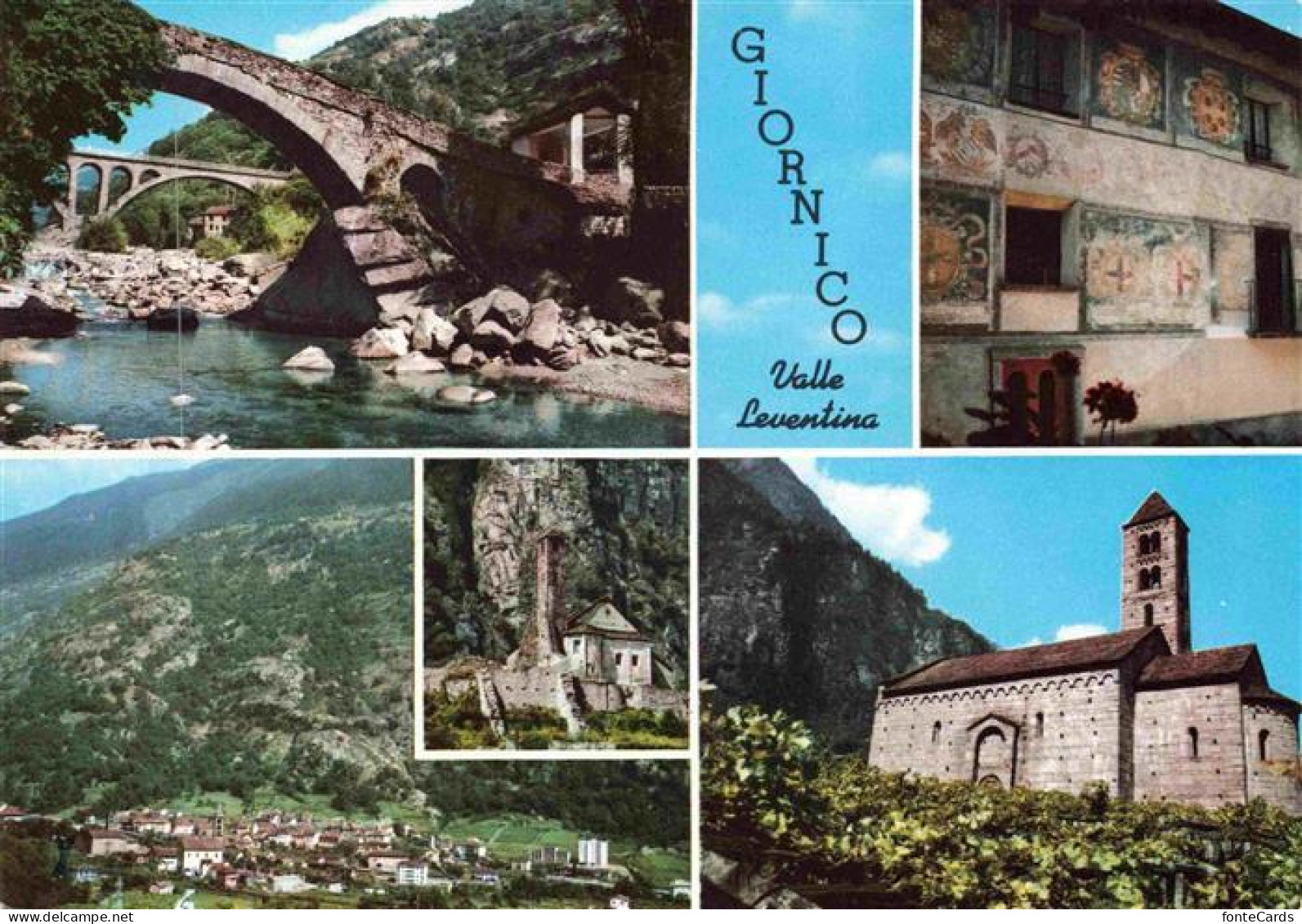 Giornico Leventina TI Steinbruecke Kirche Panorama