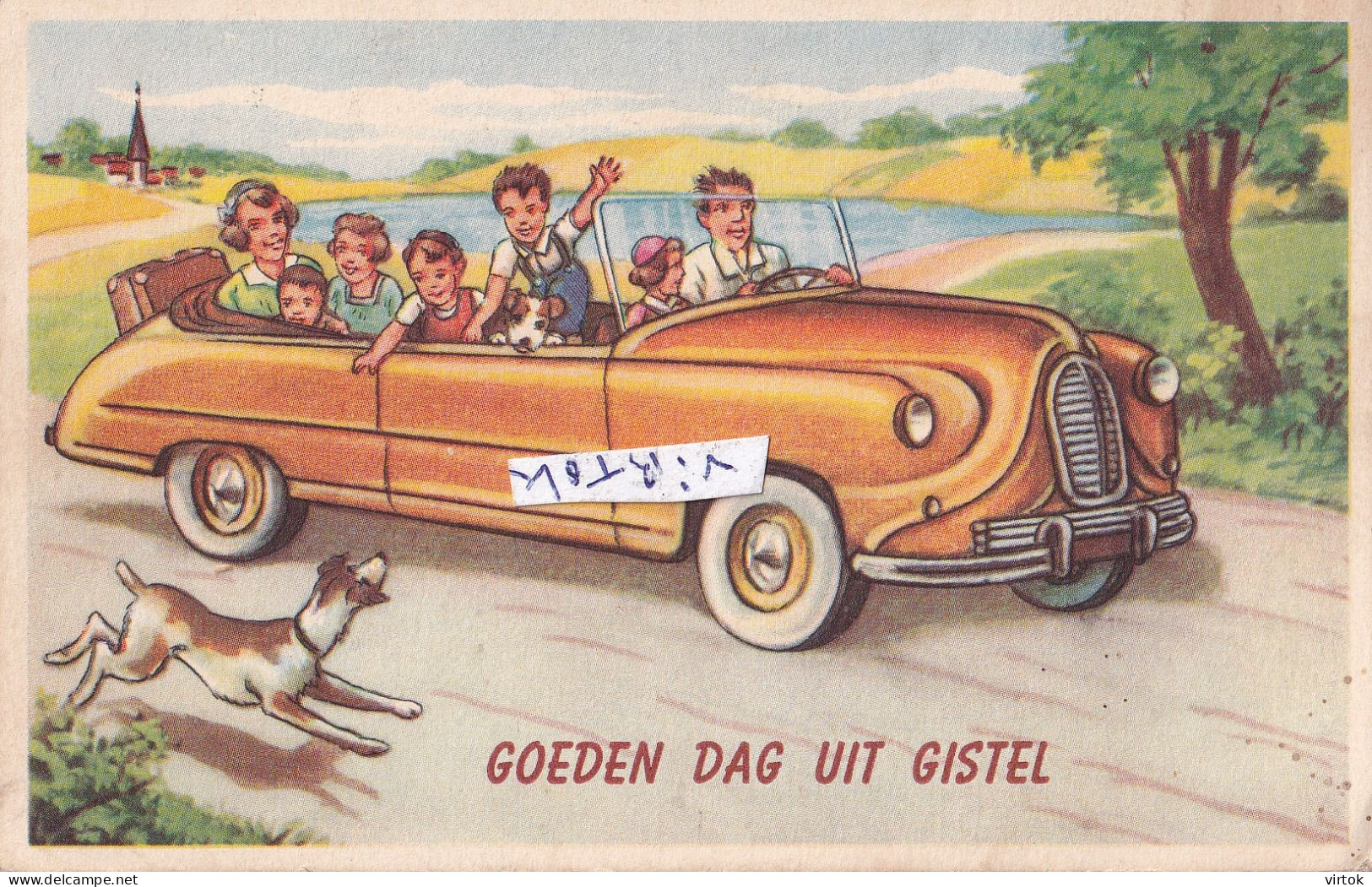 Gistel  : goeden dag ( 1954 met zegel )  old car