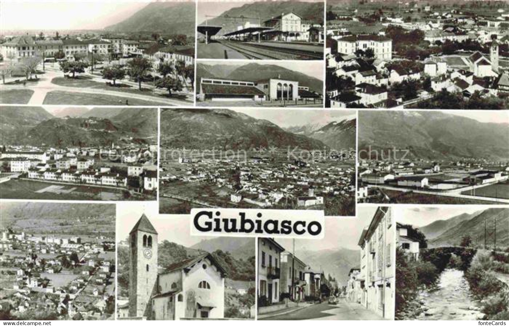 Giubiasco Bellinzona TI Bahnhof Kirche Stadtansicht Fluss Berge Hauptstrasse Ind