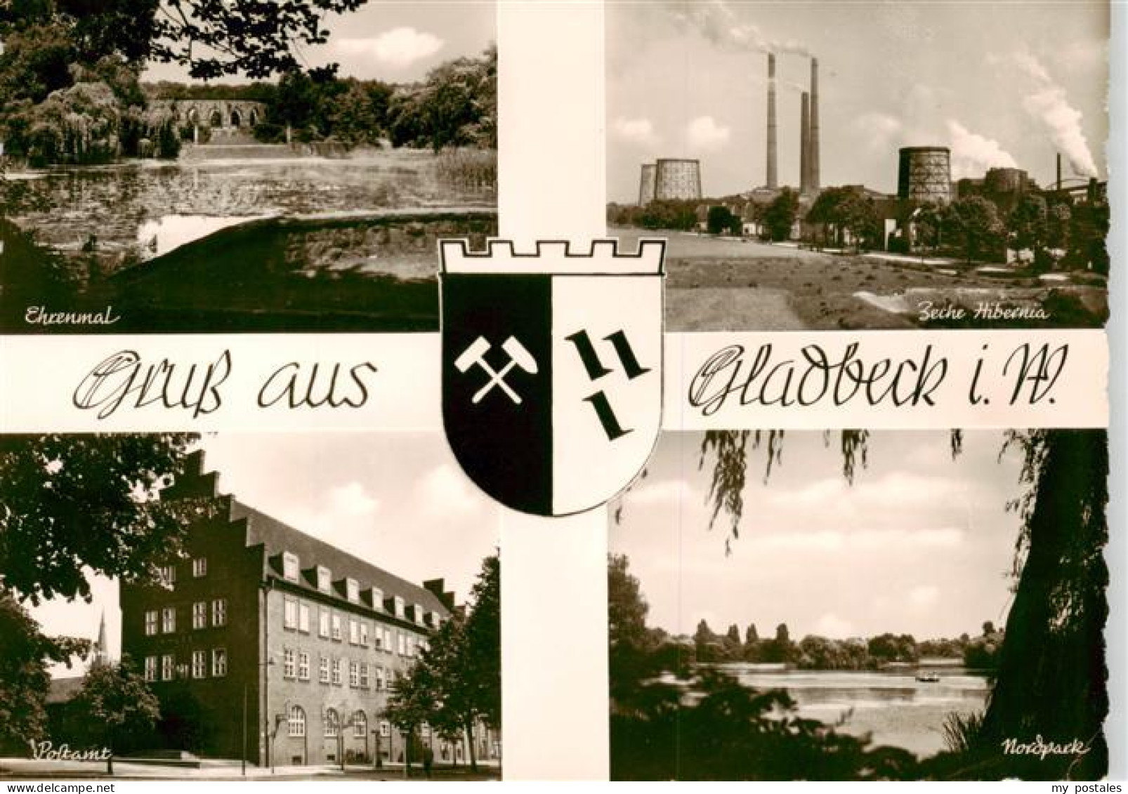 Gladbeck Ehrenmal Zeche Hibernia Postamt Nordpark Wappen