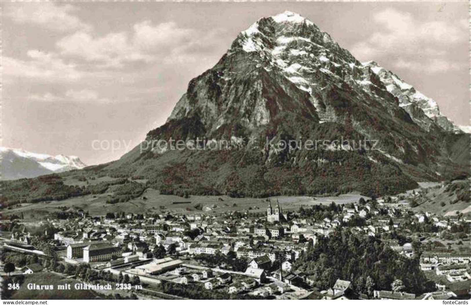 GLARUS Glaris GL Glaernisch Berg Stadt Kirche Panorama Tal Wald