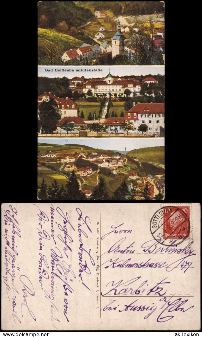Glashütte 3-Bild-Karte mit der Heilstätte, Orts-Panoramen 1928