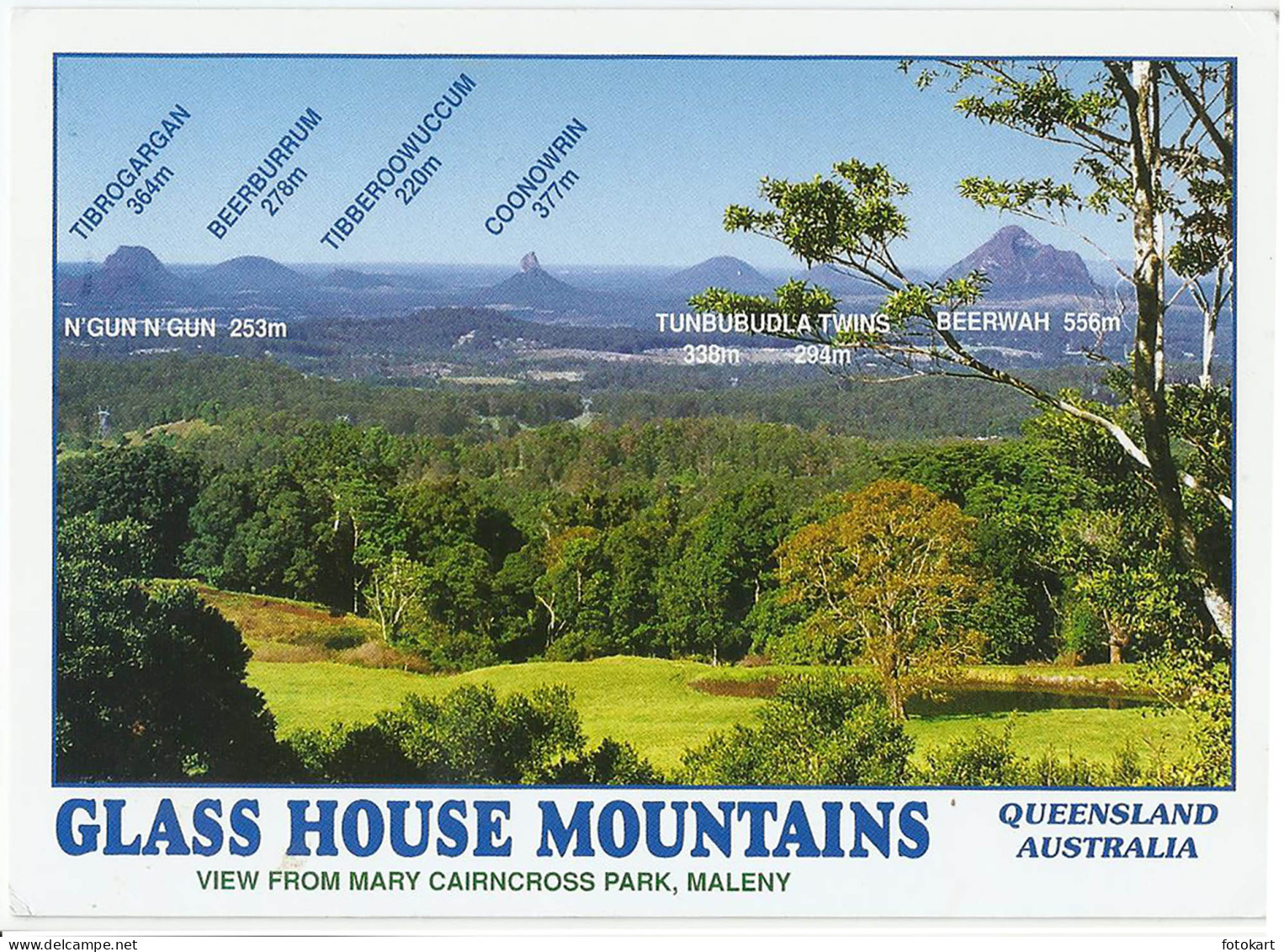 Glass House Mountains QLD AU, Vintage PC, View from Mary Cairncross Park