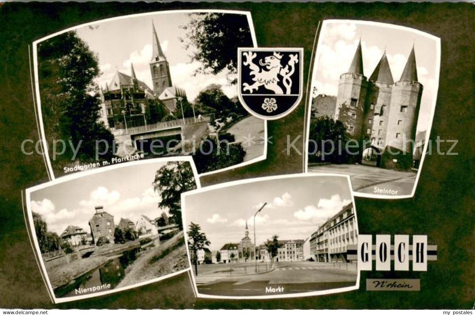 Goch Stadtgarten mit Pfarrkirche Steintor Nierspartie Markt