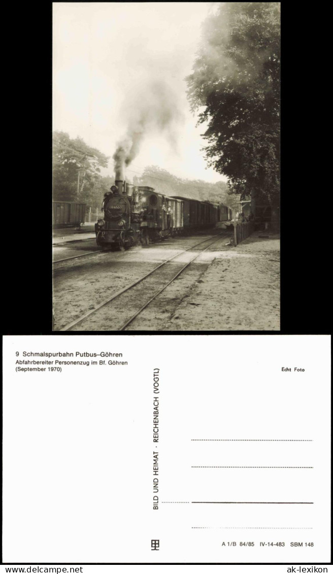 Göhren (Rügen) Schmalspurbahn Putbus- Abfahrbereiter Personenzug, Bahnhof 1985