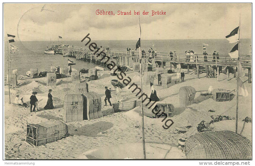 Göhren - Strand bei der Brücke - Verlag Stengel & Co. Dresden 1905 gel. 1907