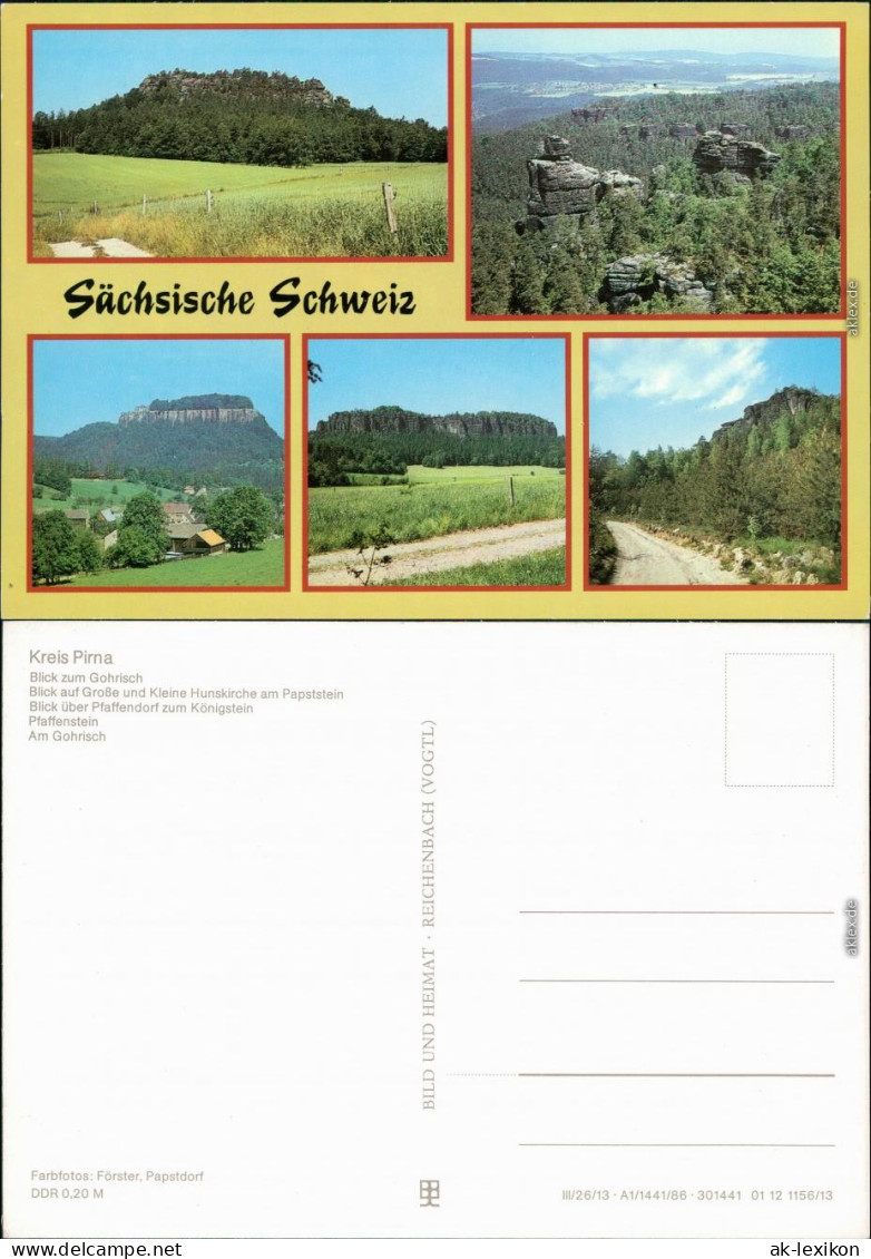 Gohrisch (Sächs. Schweiz) Blick zum Gohrisch Hunskirche am Papststein 1986