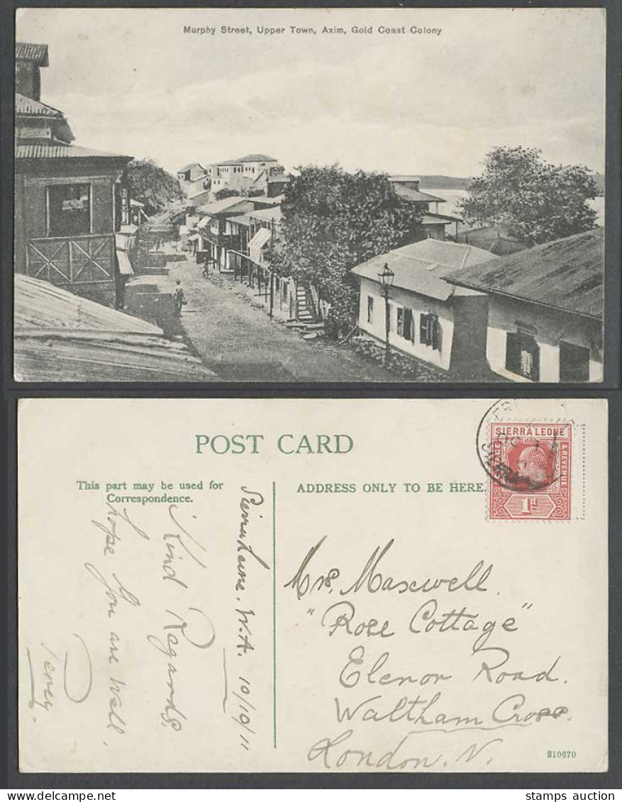 Gold Coast Colony Ghana 1d 1911 Old Postcard Murphy Street Scene Upper Town Axim