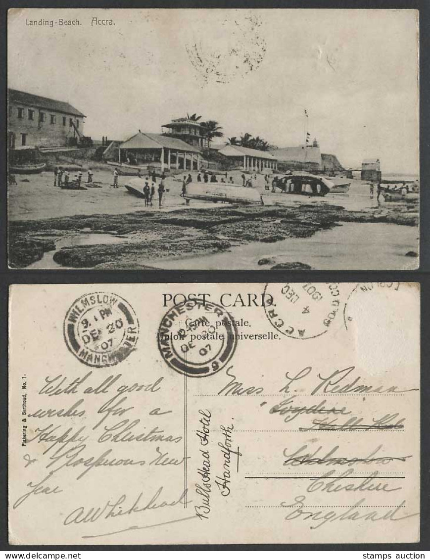 Gold Coast Ghana 1907 Old Postcard Accra Landing Beach Native Boats Canoes Palms