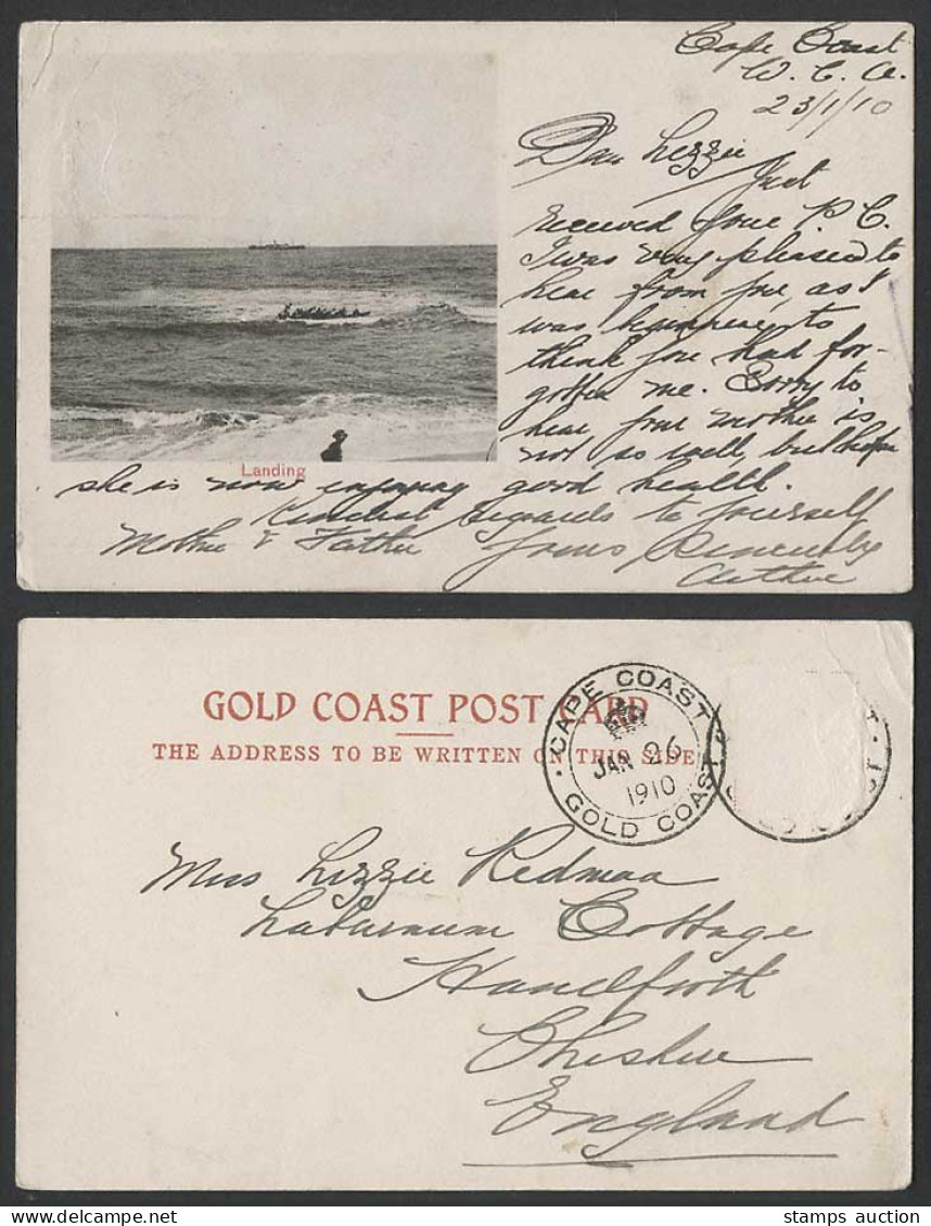 Gold Coast Ghana, Cape Coast to Handforth 1910 Old UB Postcard Landing Boat Ship