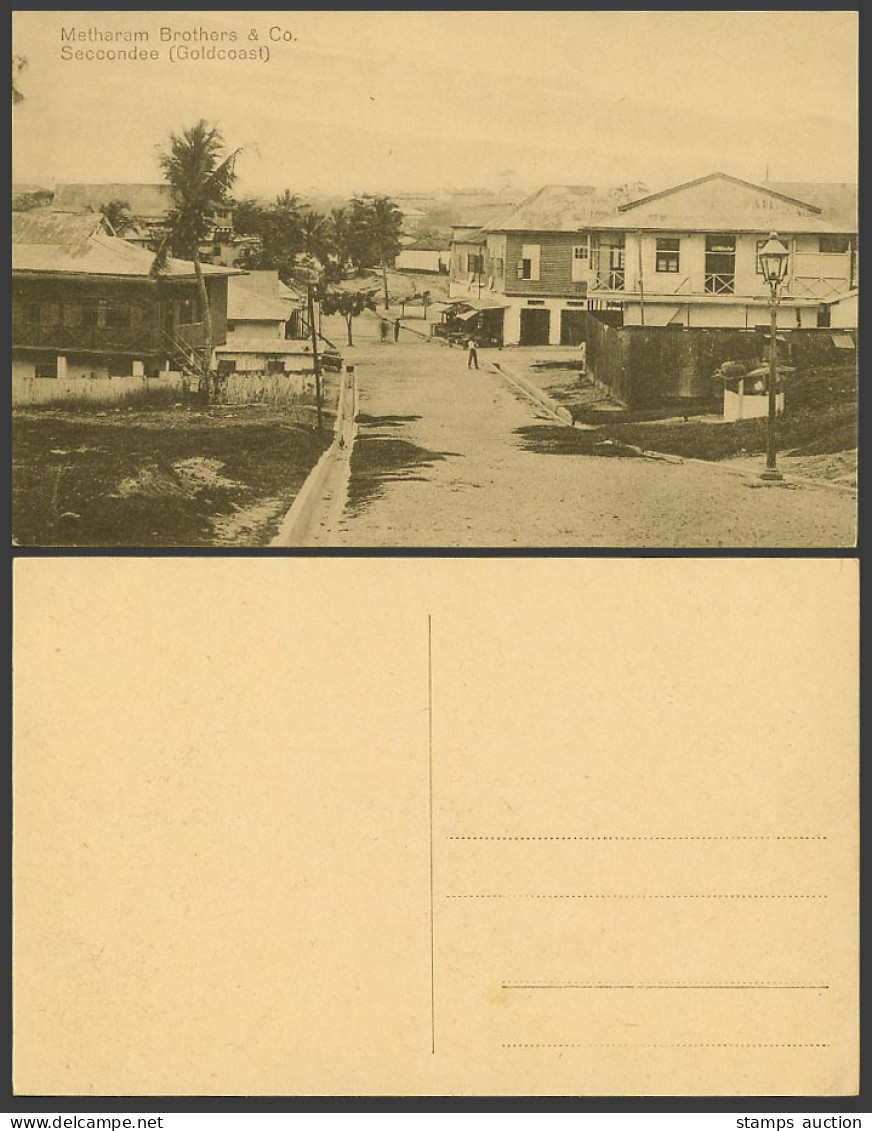 Gold Coast Ghana Old Postcard Metharam Brothers & Co., Seccondee Sekondi, Street