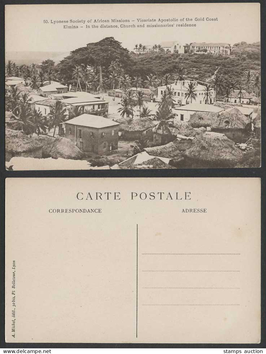 Gold Coast Ghana Old Postcard Vicariate Apostolic Elmina Church Native House Hut