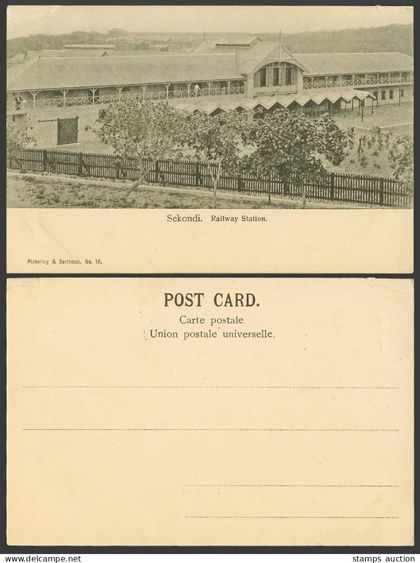 Gold Coast Ghana Old UB Postcard Sekondi Railway Station Train Station Rail N.16