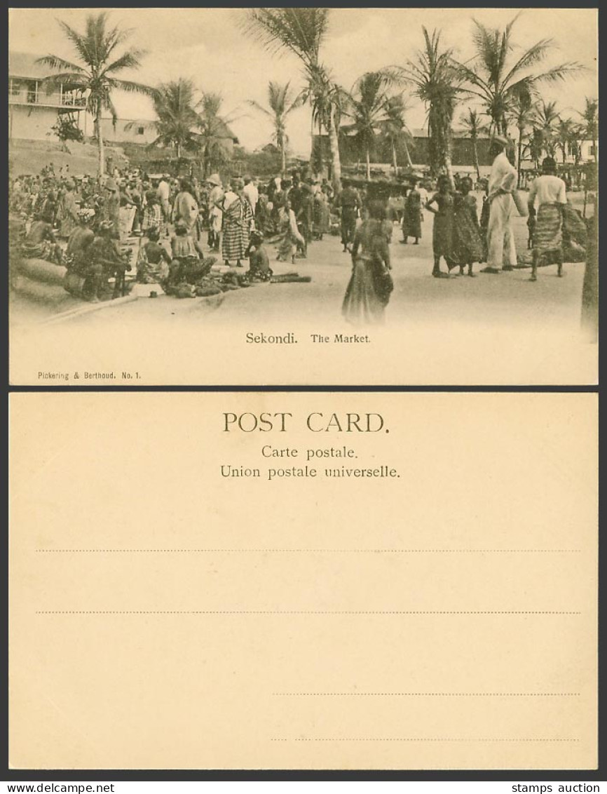 Gold Coast Ghana Old UB Postcard The Market, Sekondi, Native Sellers West Africa