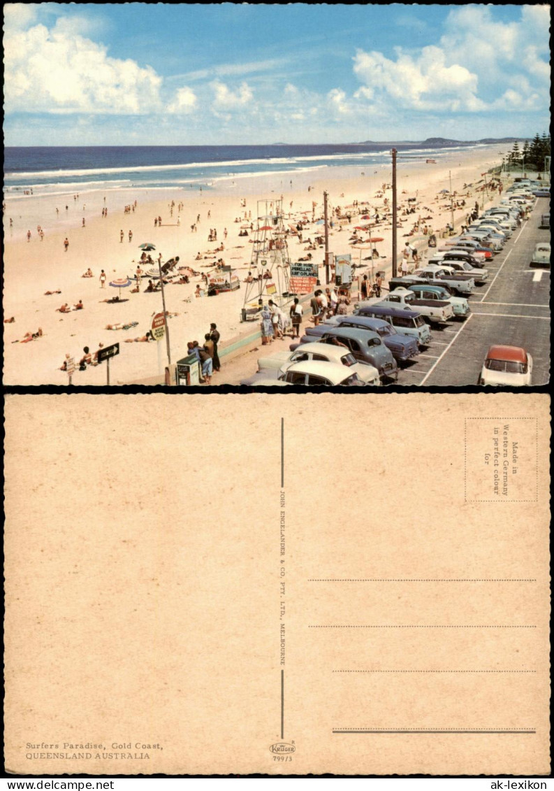 Gold Coast Surfers Paradise, belebter mit Parkplatz und Oldtimern 1960