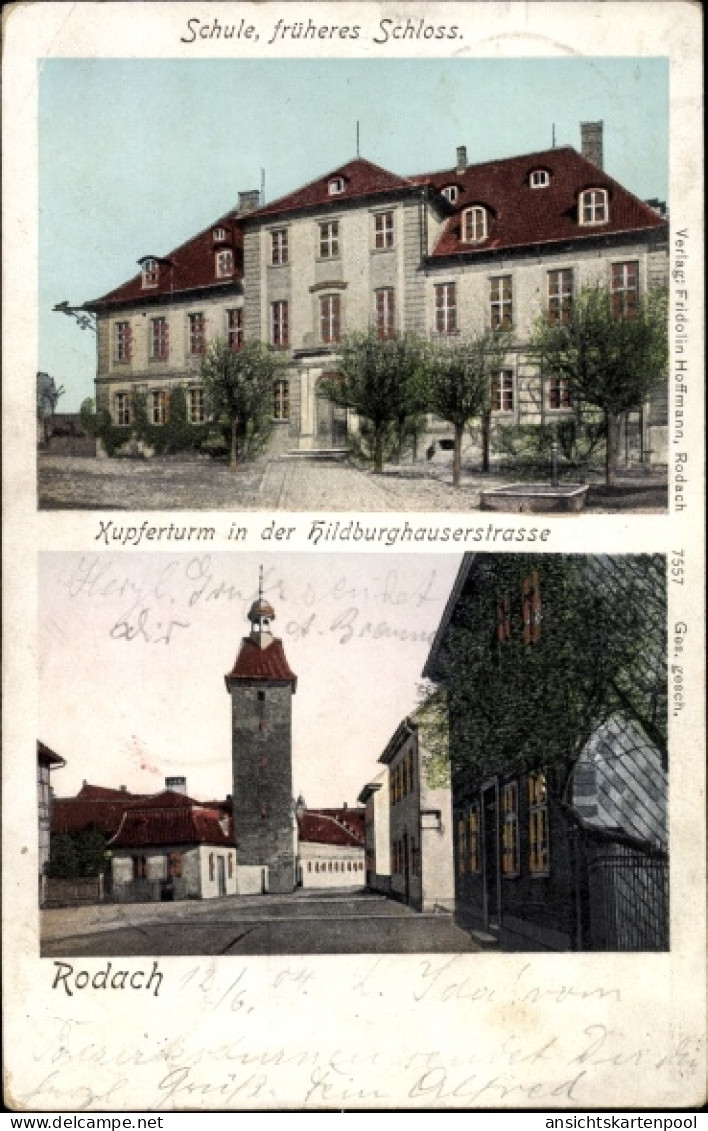 Golden Windows Leuchtfenster CPA Bad Rodach Oberfranken Bayern, Kupferturm, Hildburghauserstraße