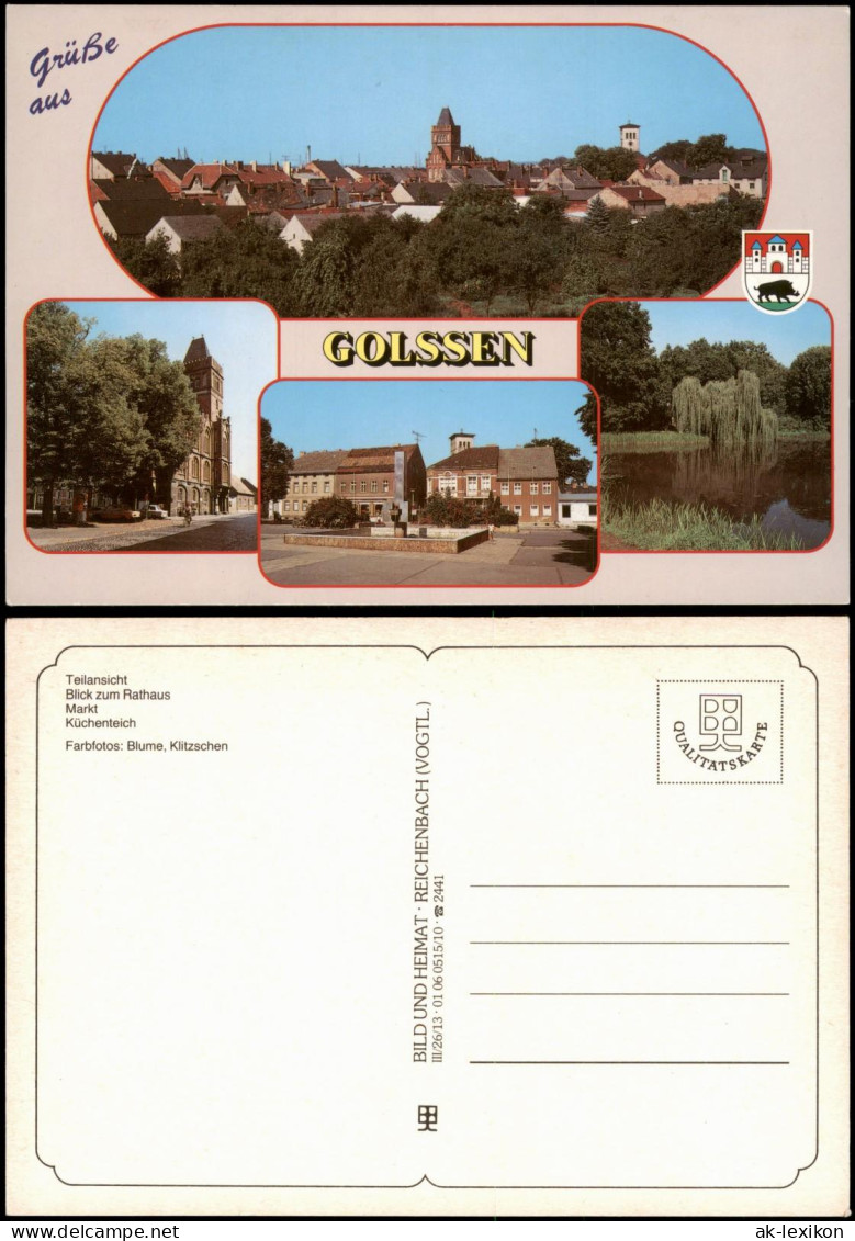 Golßen Mehrbildkarte, Blick zum Rathaus, Markt, Küchenteich 2000