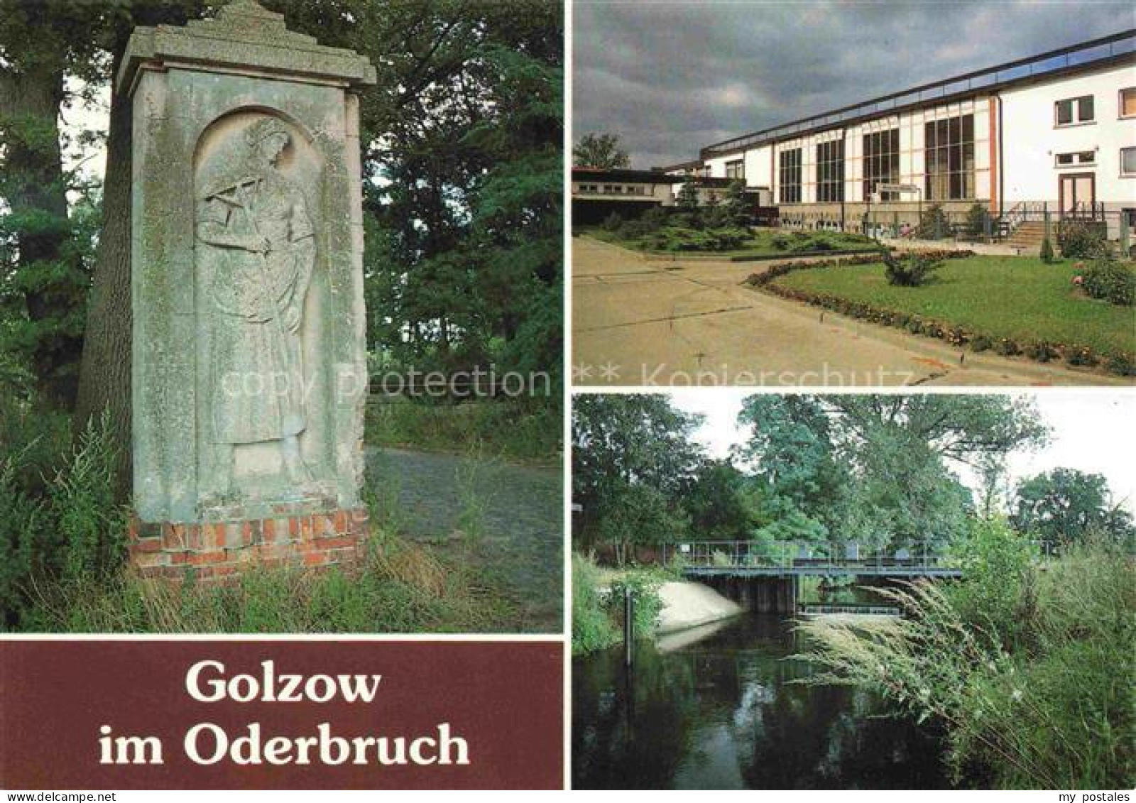 Golzow Oderbruch Brandenburg Oderbruch Denkmal Mehrzweckhalle Fluss Bruecke Kana