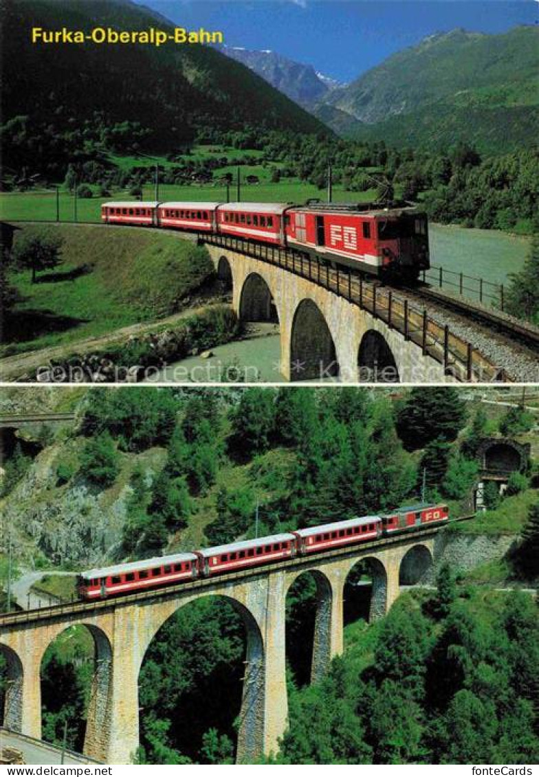 Goms VS Furka-Oberalp-Bahn FO-Bahn Goms Viadukt Zug Bergtal Wiesen
