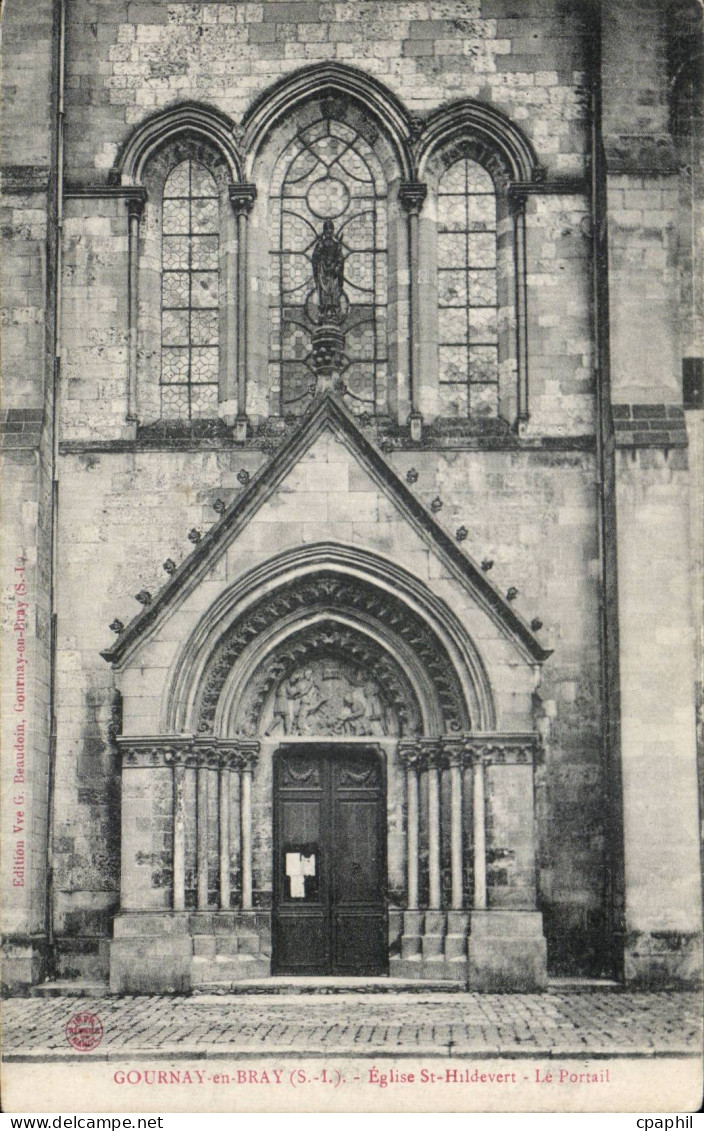 Gournay en Bray - Egise St Hildevert - Le Portail - CPA