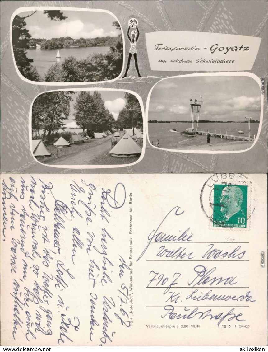 Goyatz-Schwielochsee Blick auf den See, Campigplatz, Rettungsschwimmerturm 1965