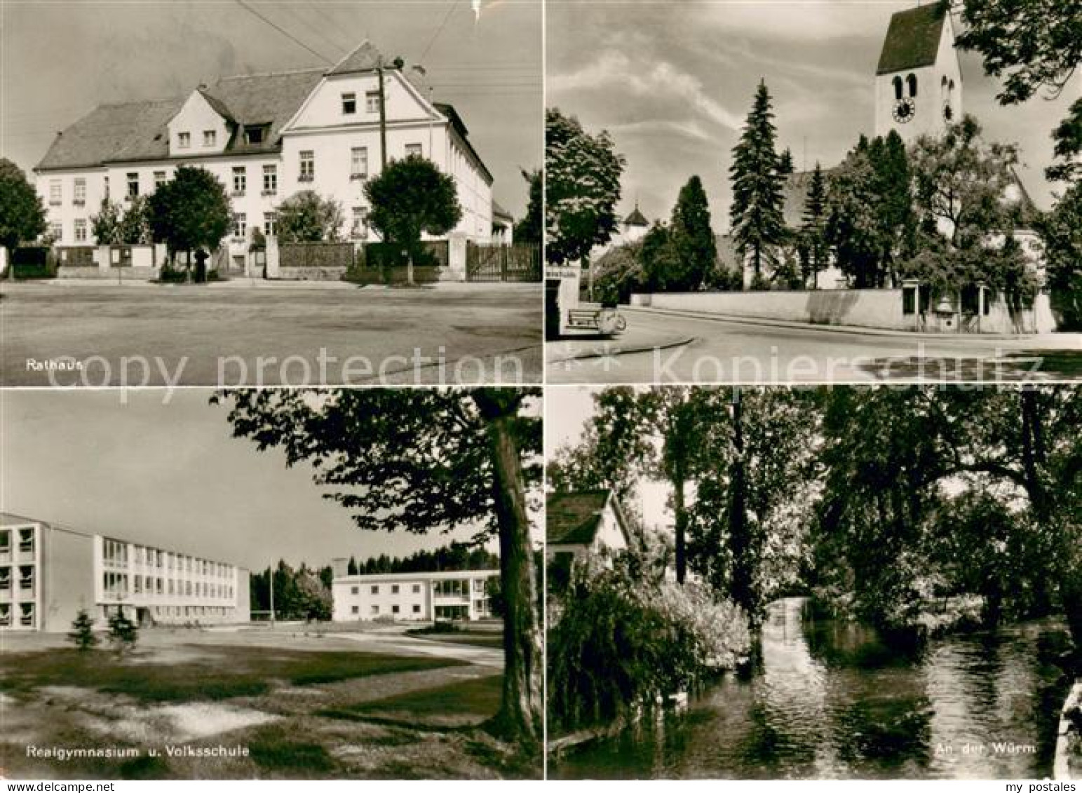 Graefelfing Rathaus Kirche Gymnasium Volksschule Partie an der Wuerm