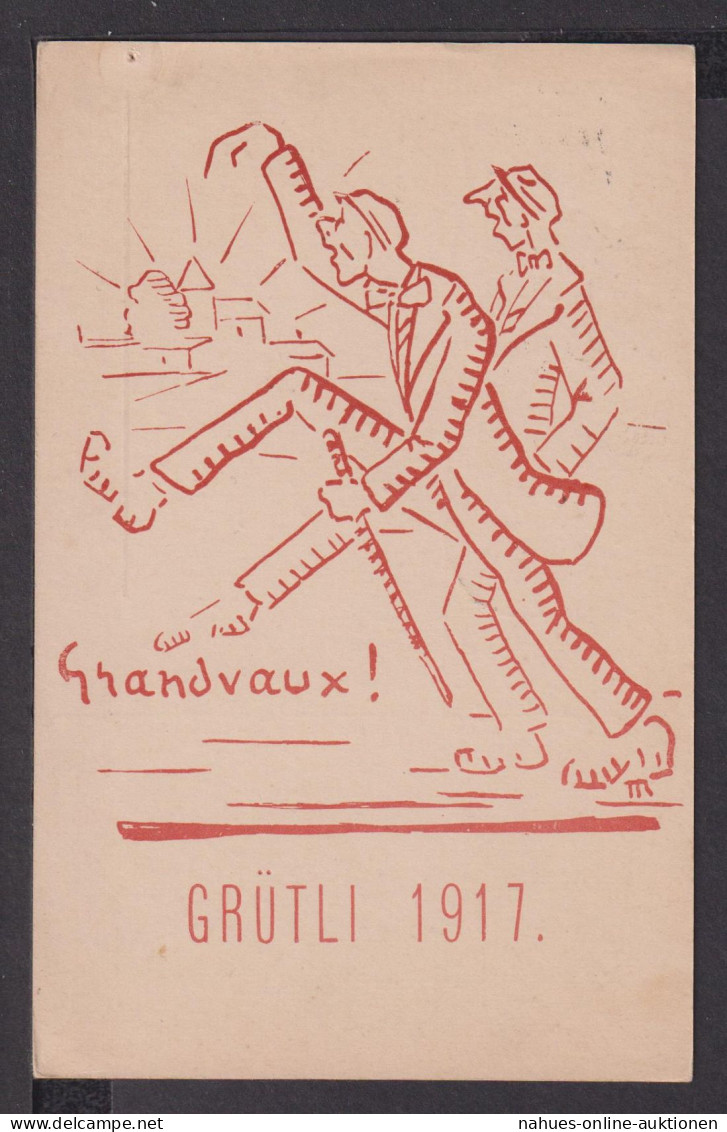 Grandvaux Schweiz Grütli Arbeiterverein selt. Künstler Ansichtskarte Neuchatel