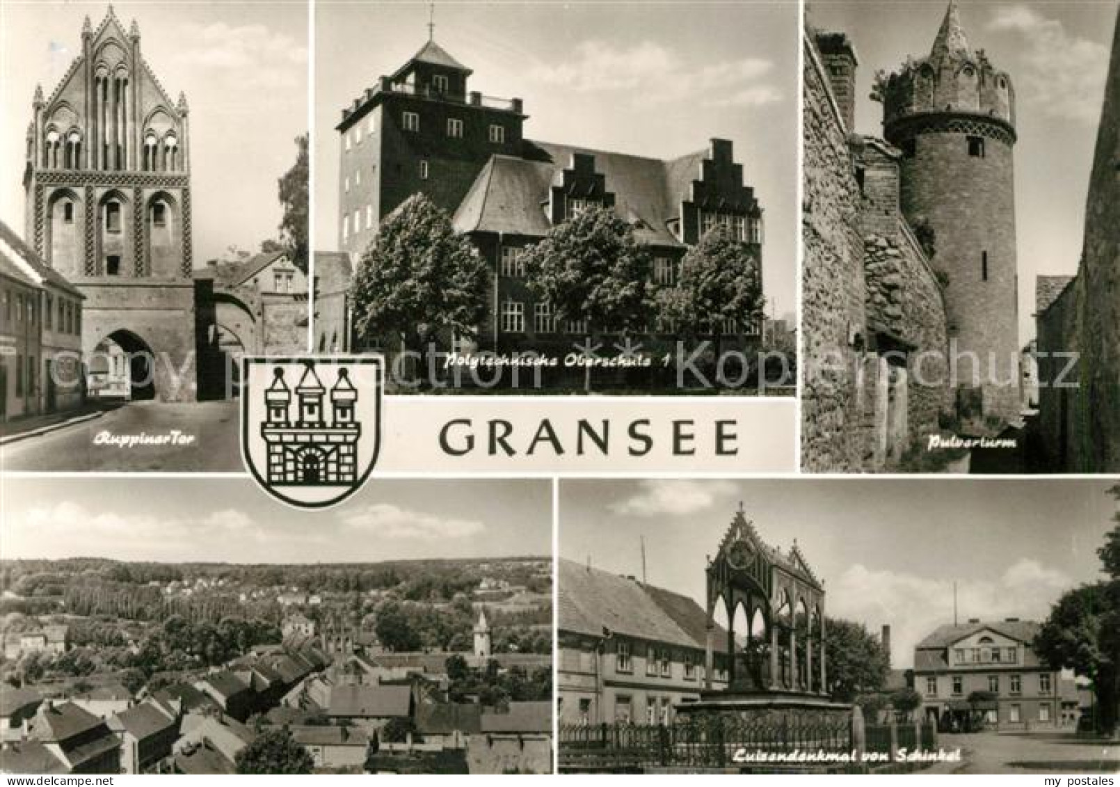 Gransee Ruppiner Tor Polytech Oberschule Pulverturm Stadtblick Luisendenkmal von